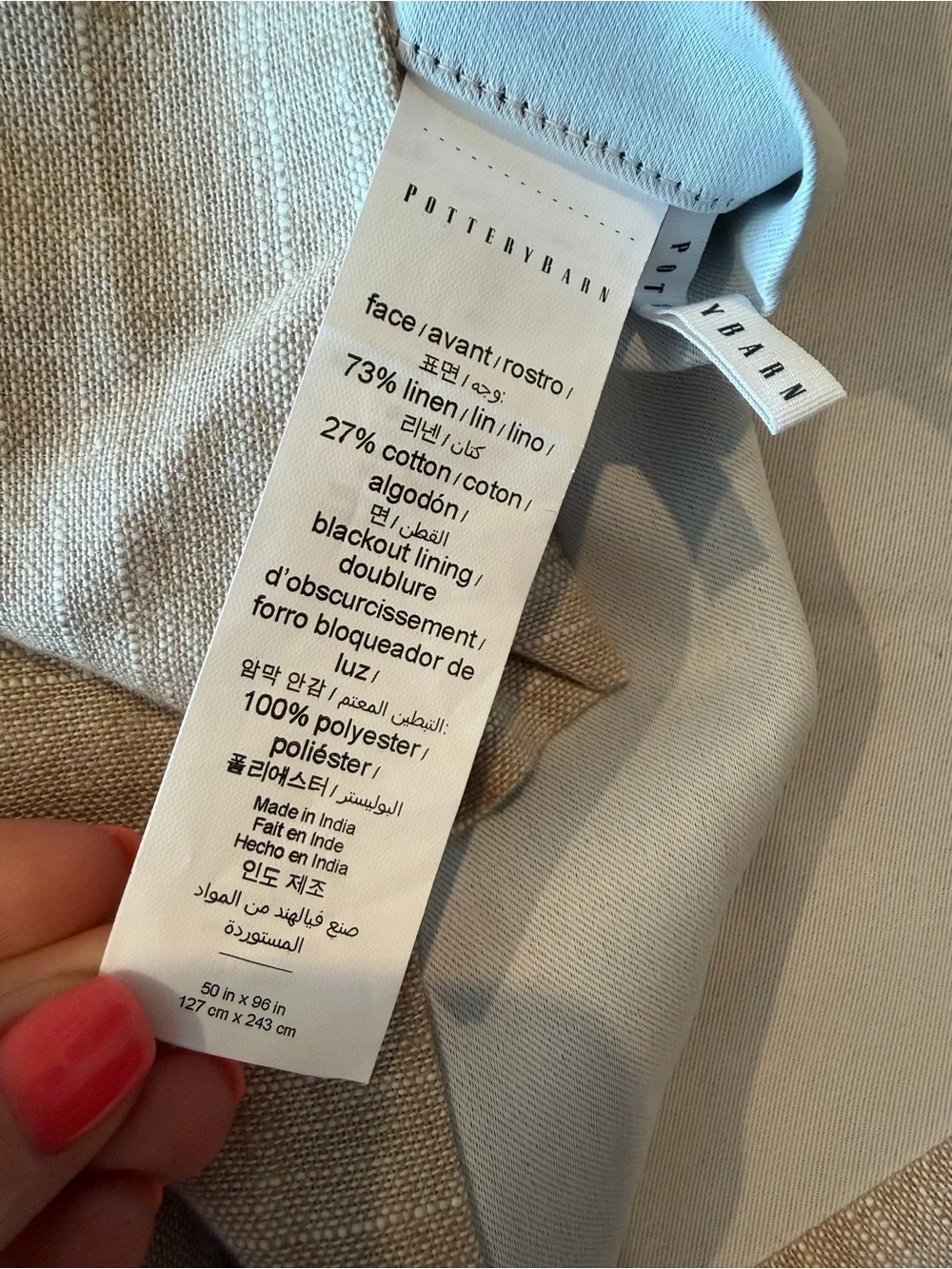Pottery Barn Emery Linen Blackout Curtain Oatmeal 50